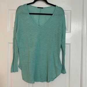 Teal Green and white striped lightweight sweater